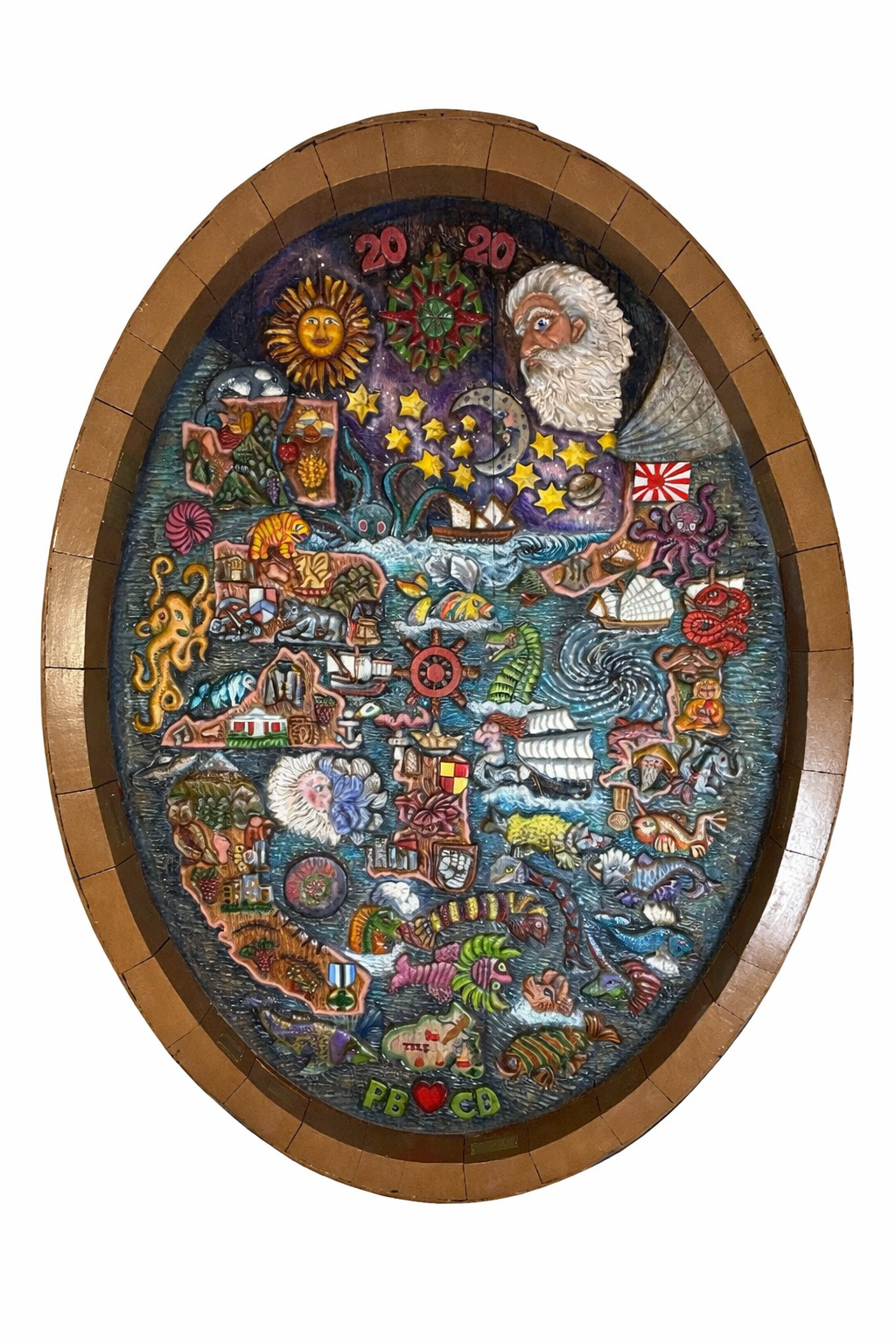 Oval wine cask end carving - artwork 2